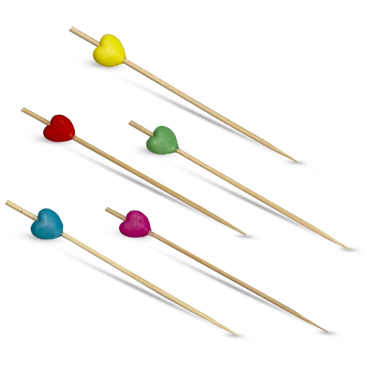 Пика деревянная для канапе "Сердца разноцветные" 9см (100)