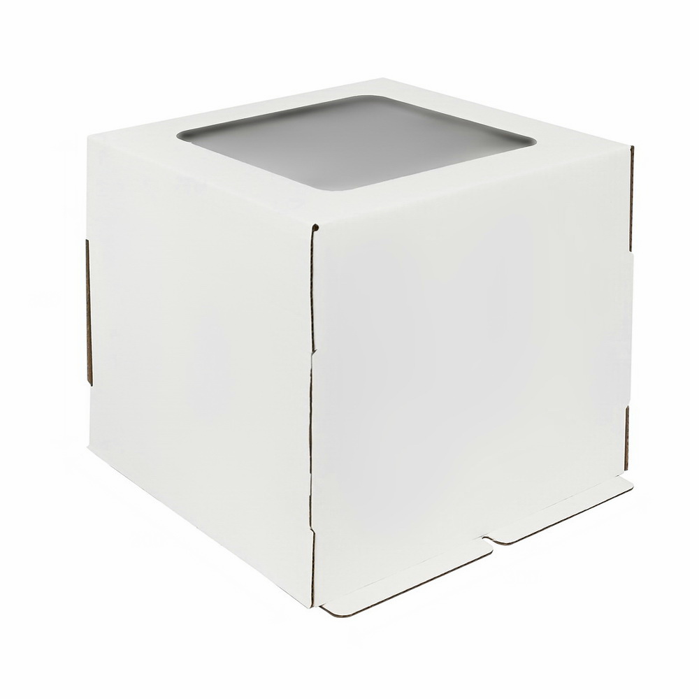 Коробка картонная для торта с окном белая 300*300*300 (25)