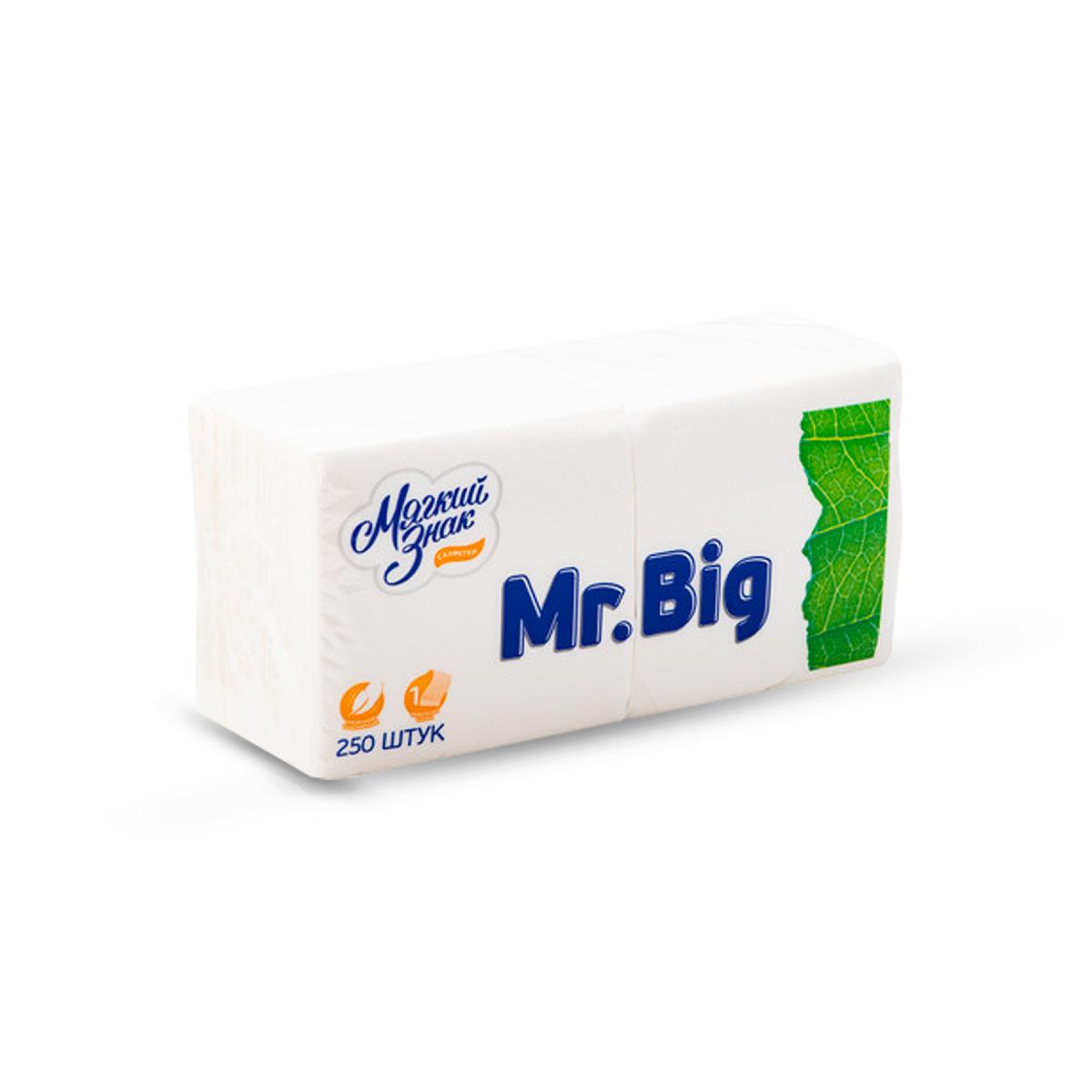 Салфетки бумажные 1-слойные 24×24см 250шт белые "Мягкий знак Mr. Big/Eco" (18)