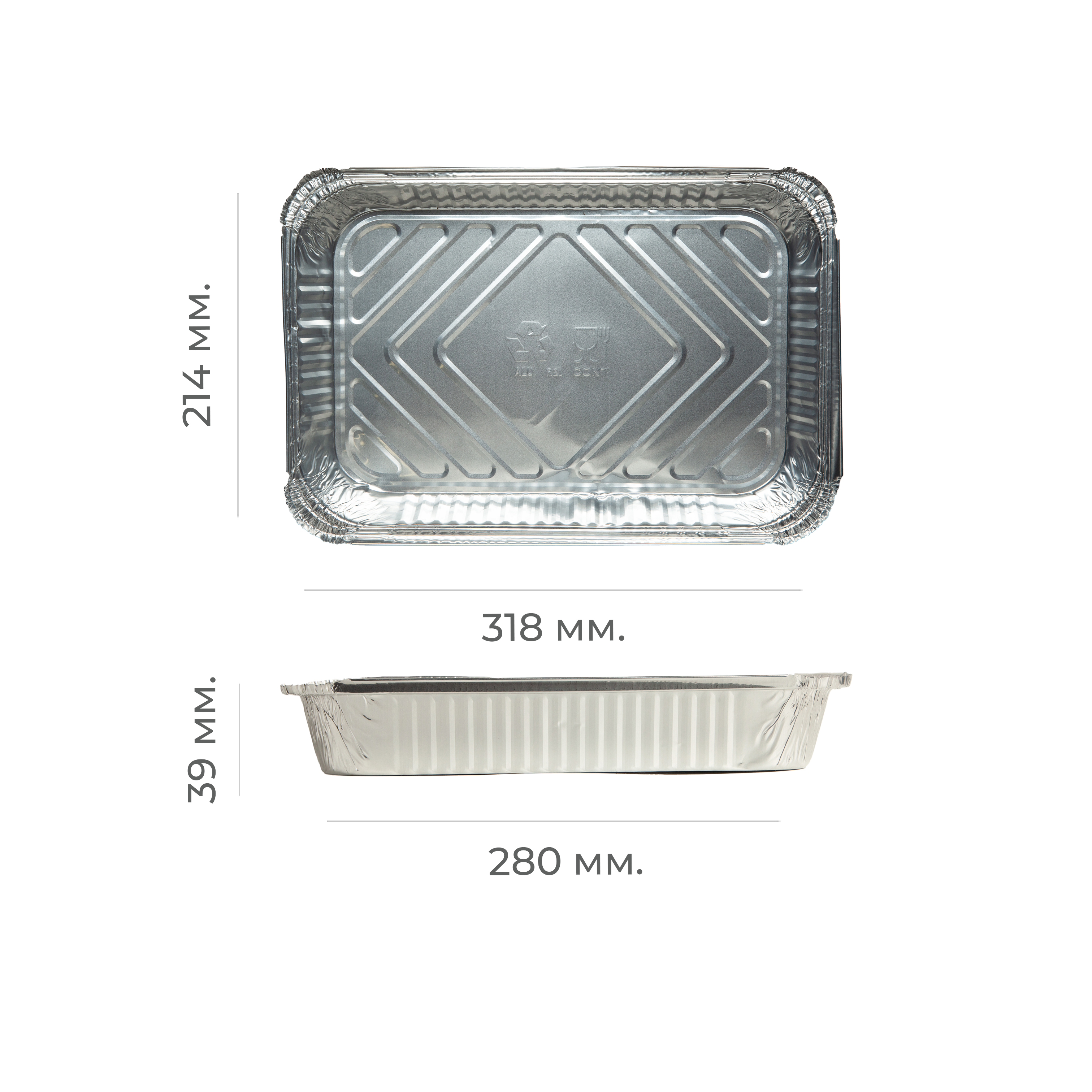Форма алюминиевая прямоугольная 318*214в 280*176н h39 2300мл R2L (А) (50/300)