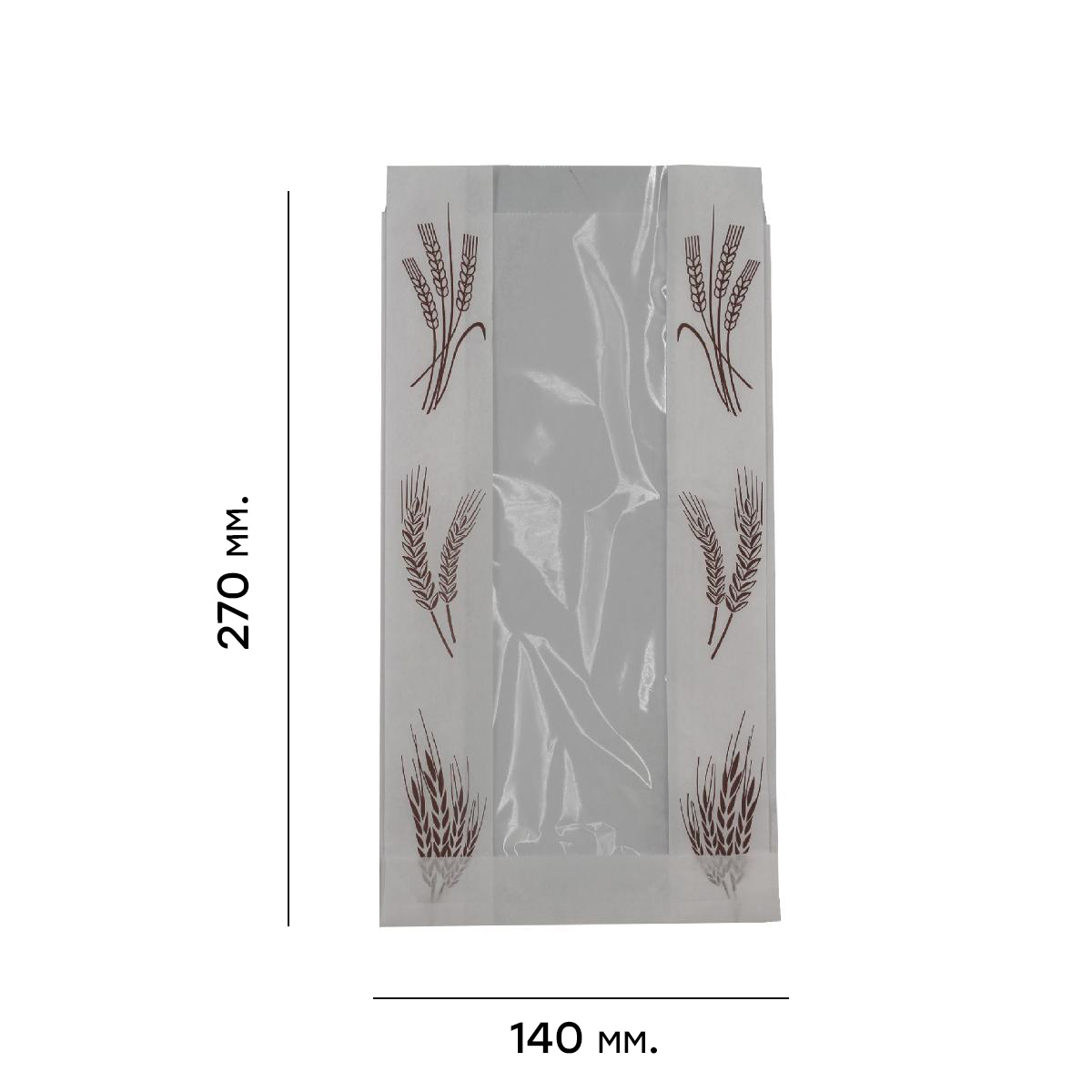 Крафт-пакет V-образный с окном 140×60×270мм "Колоски" (100/2500)