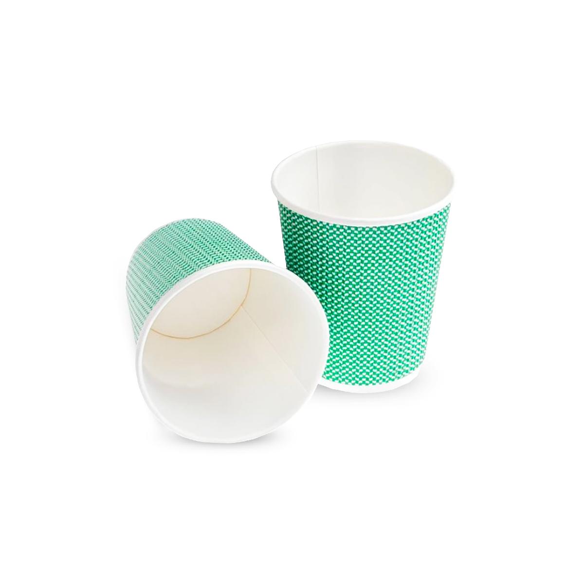 Стакан картонный 3-сл. 240мл гофрированный зеленый (25/500)