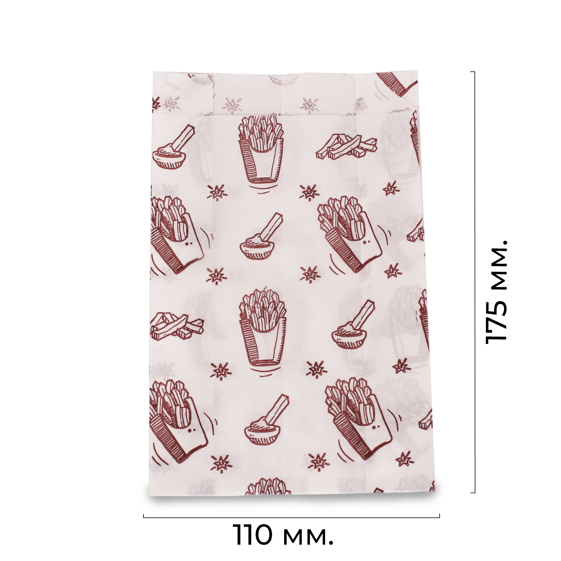 Бумажный пакет для картофеля фри 175*110+50мм жиростойкий с рисунком (100/3500)