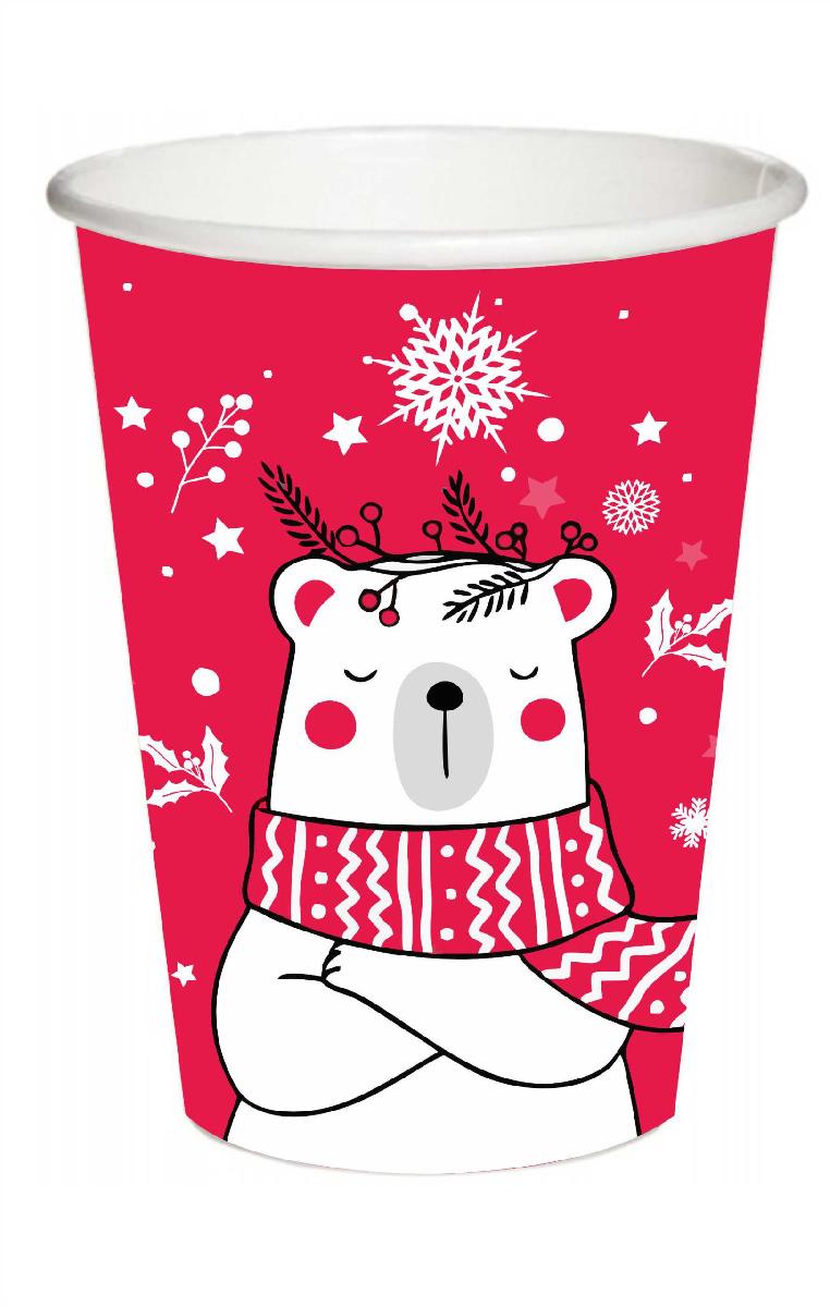 Стакан картонный 300мл Мишка красный d=90 (50/800)