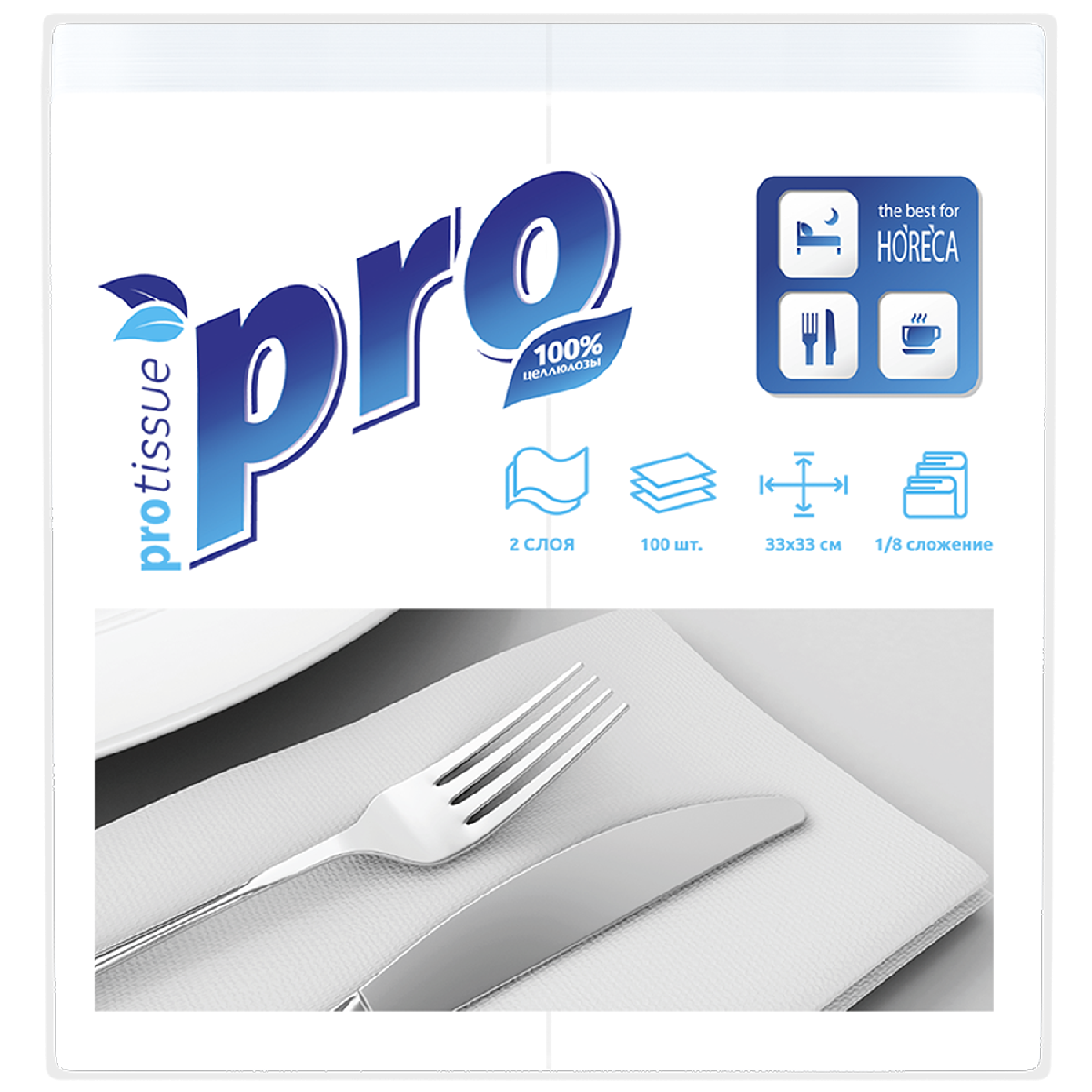Салфетки бумажные 2-слойные 33×33 1/8 100шт белые Protissue C233 (24)
