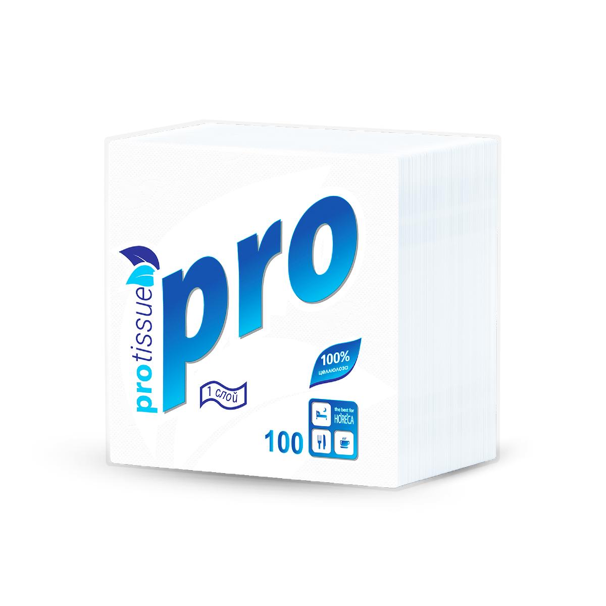 Салфетки бумажные 1-слойные 24×24см 100шт белые Protissue C184 (40)