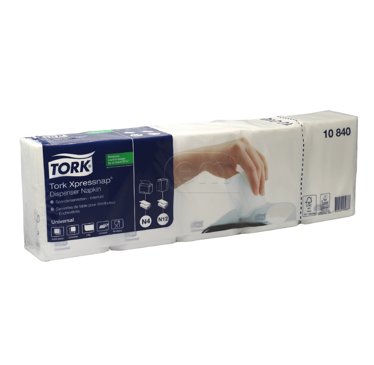 Салфетки бумажные для диспенсера 1-слойные 5пач×225л Tork Xpressnap 10840