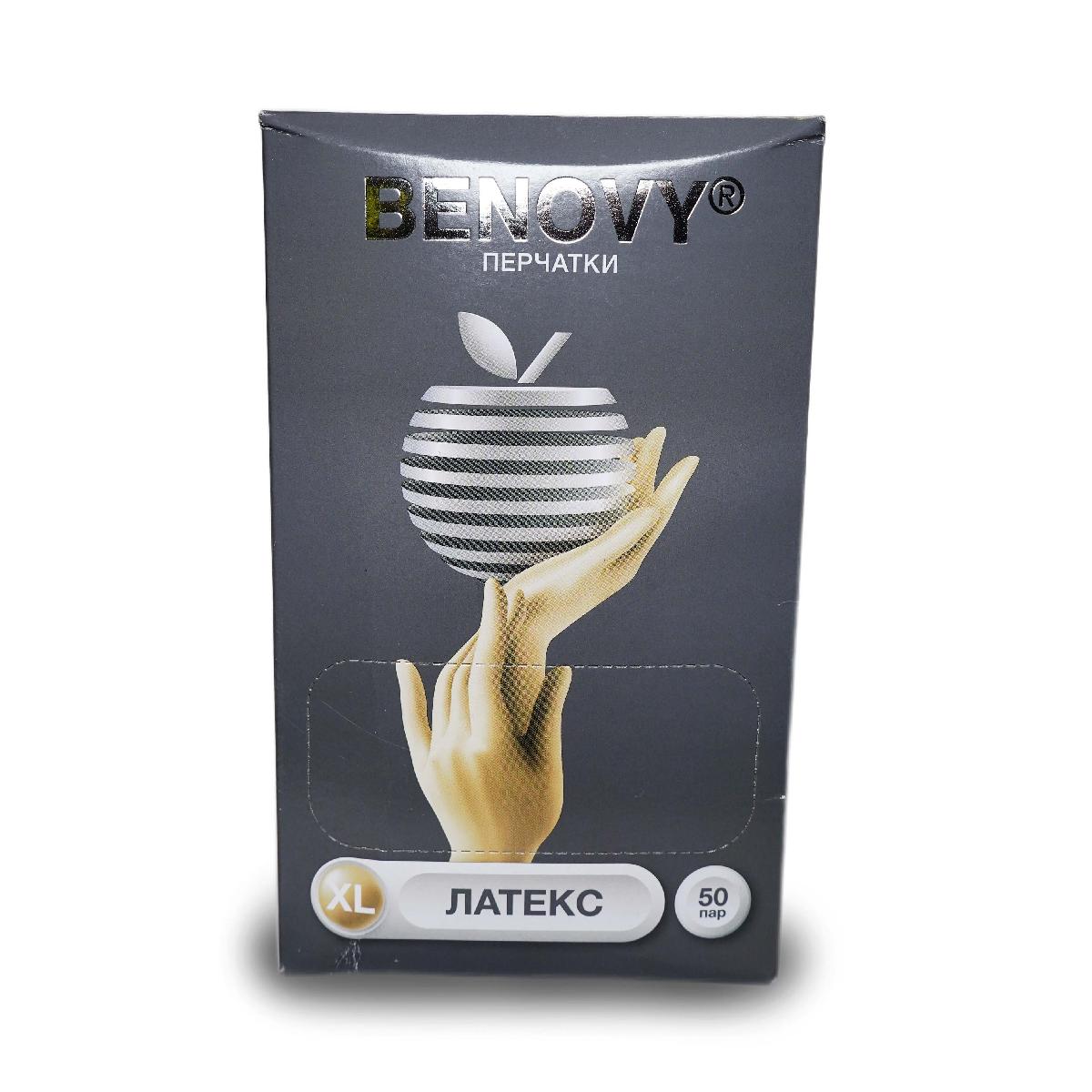 Перчатки латексные неопудренные хлорированные размер XL 100шт Benovy (10)