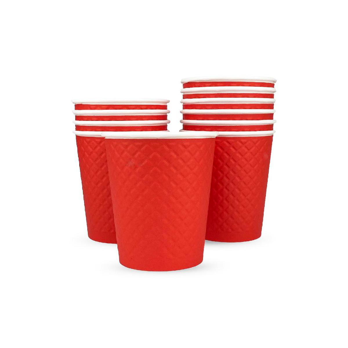Стакан картонный 2-сл. 300мл waffle красный d=90 (25/500)