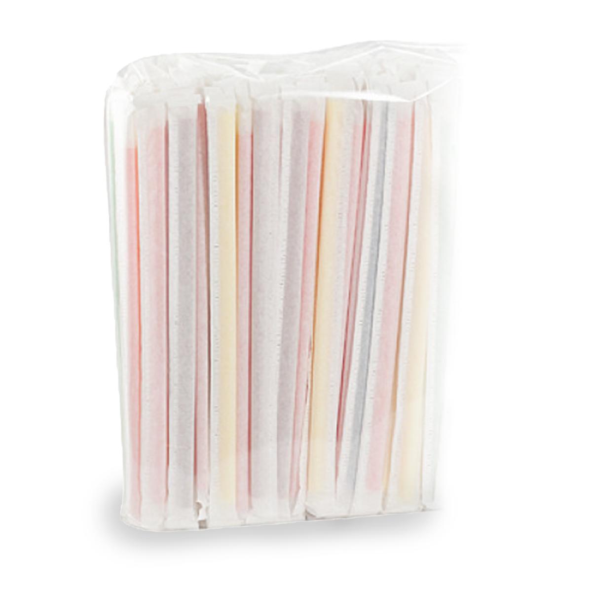 Трубочки без изгиба в индивидуальной упаковке d5мм L210мм цветные 250шт (20)