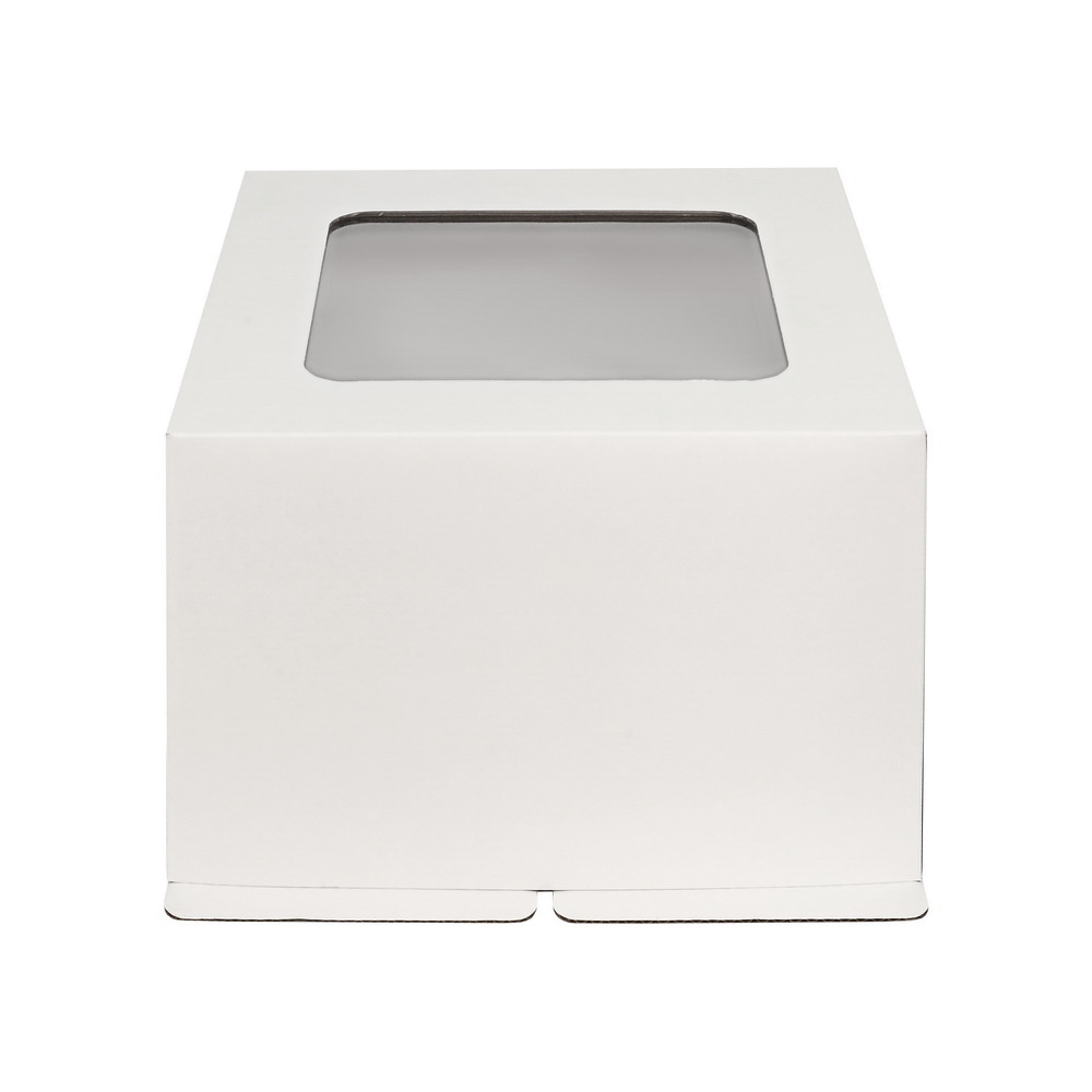 Коробка картонная для торта с резным окном белая 250*250*240 (25)