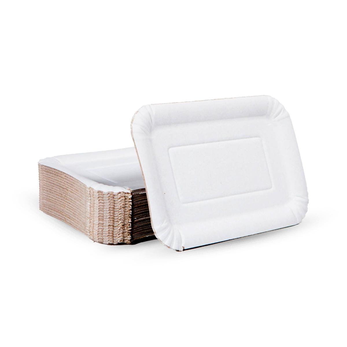 Тарелка бумажная прямоугольная 130*200мм верх белый Диапазон (50/1350)