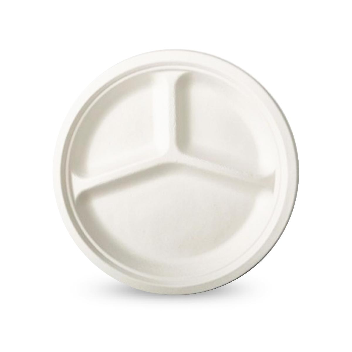 Тарелка из сахарного тростника 3-х секционная  225*20мм P104 XYP093 (50/1000)