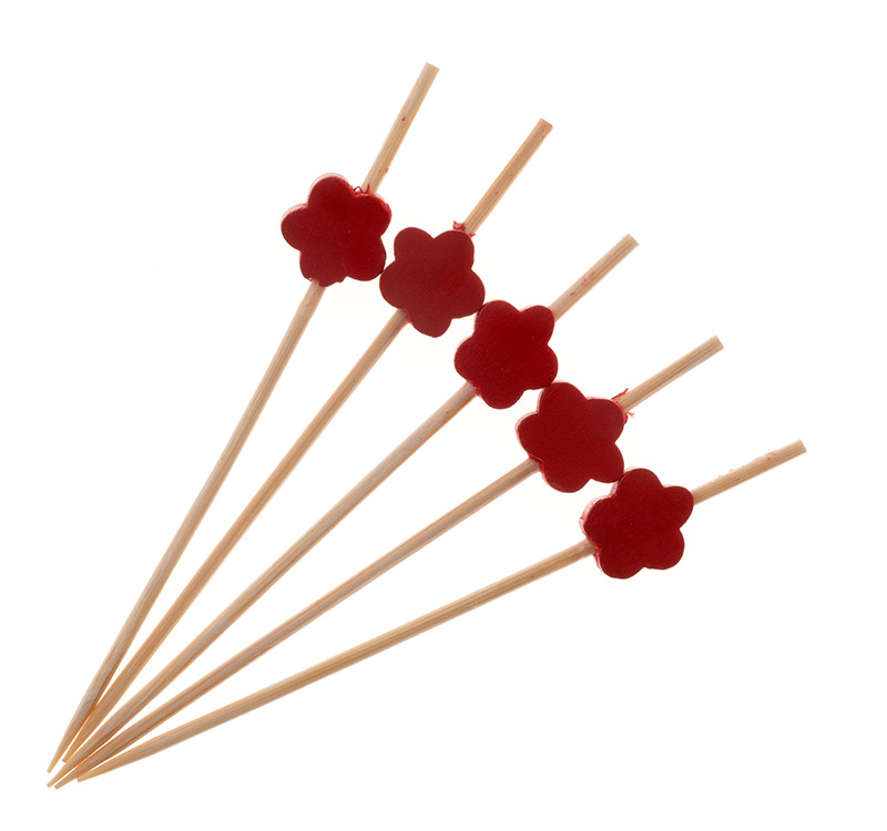 Пика деревянная для канапе "Клевер красный" 9см ECO (100)