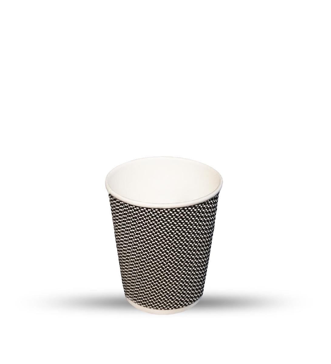 Стакан картонный 3-сл. 240мл гофрированный черный (25/500)