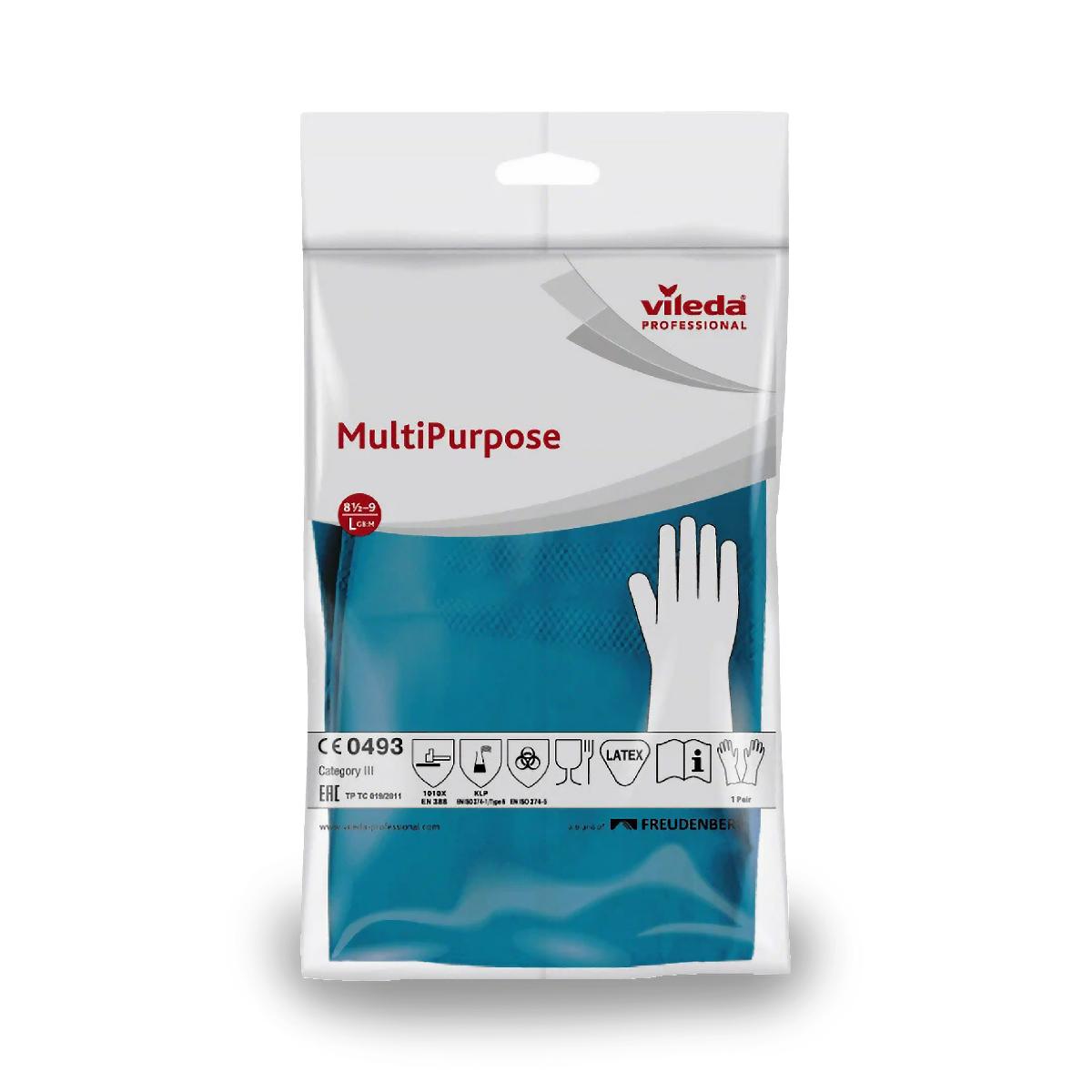 Перчатки резиновые многоцелевые "Vileda Multipurpose" размер L Голубые (50)