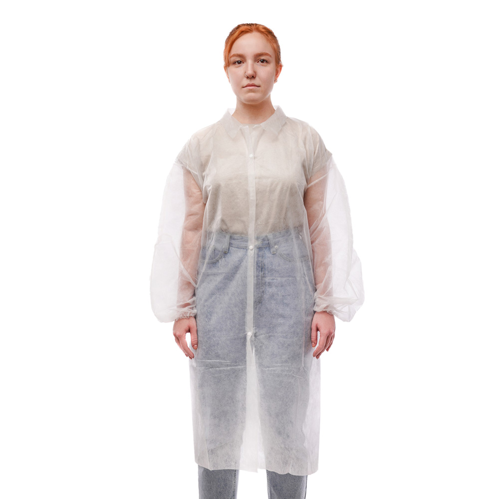 Халат одноразовый на кнопке "Спанбонд" белый XXL (50-54) 10шт (10)