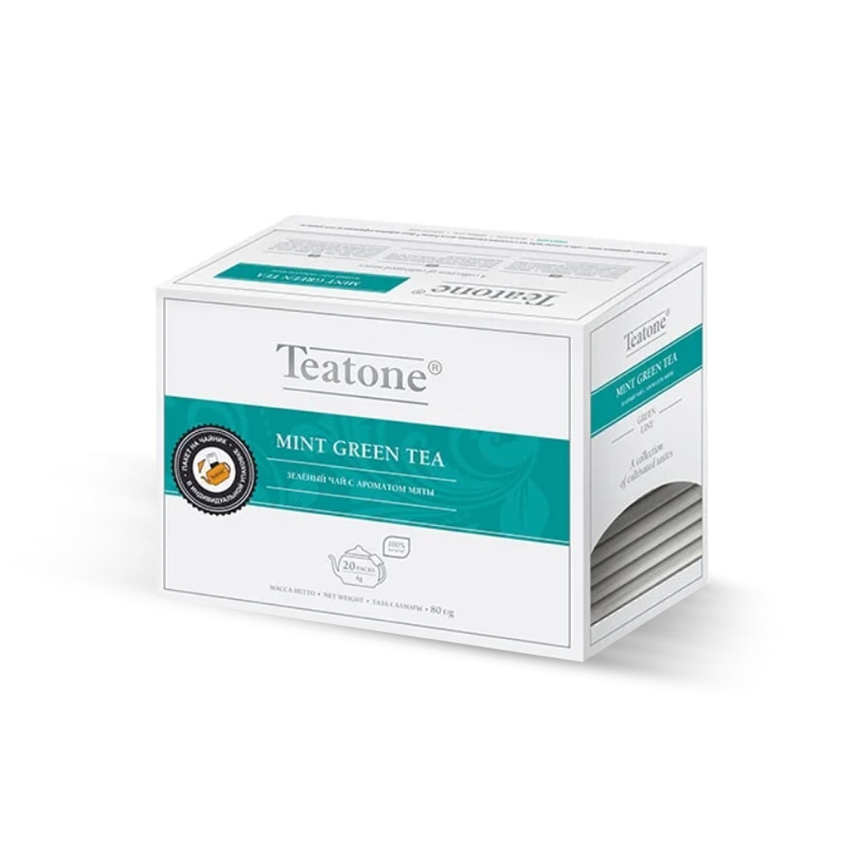 Чай teatone пакетированный на чайник 20пак*4г. зелёный с мятой арт.153 (6)