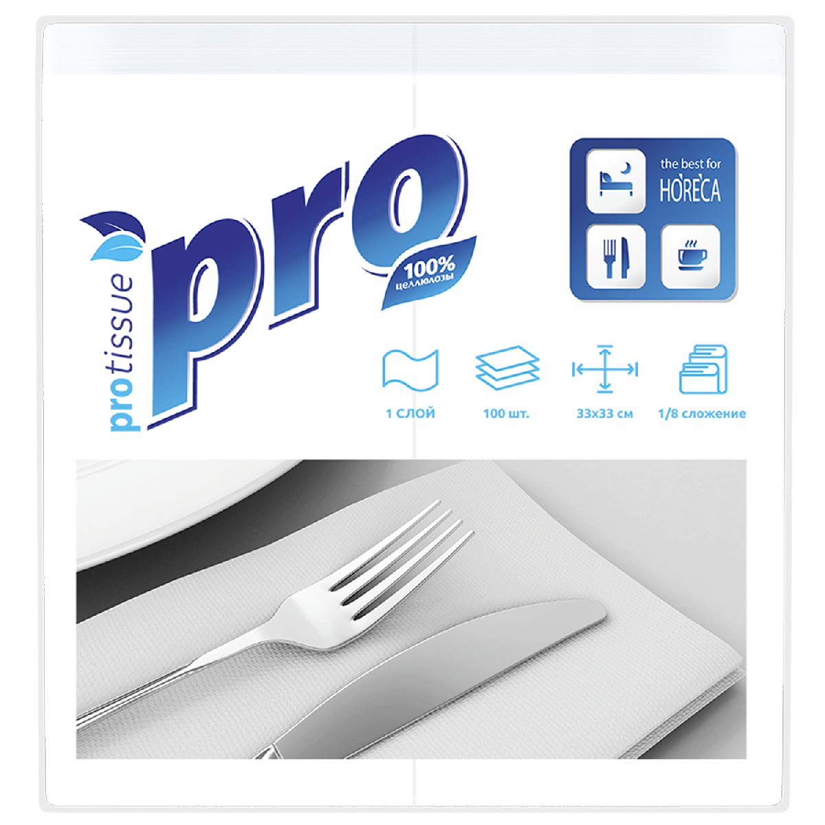 Салфетки бумажные 1-слойные 33×33 1/8 100шт белые Protissue C232 (20)