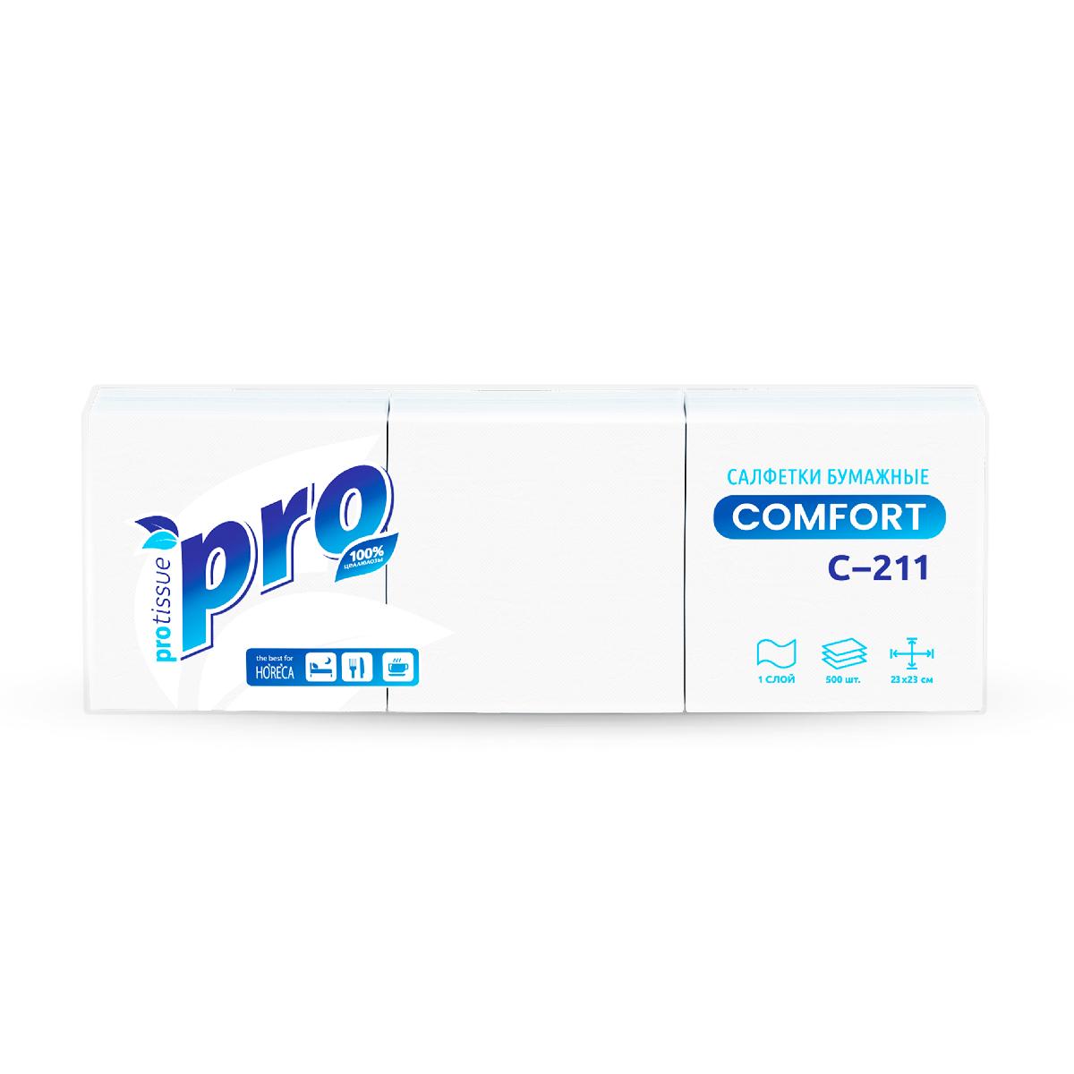 Салфетки бумажные 1-слойные 24×24см 500шт белые Protissue C211 (10)