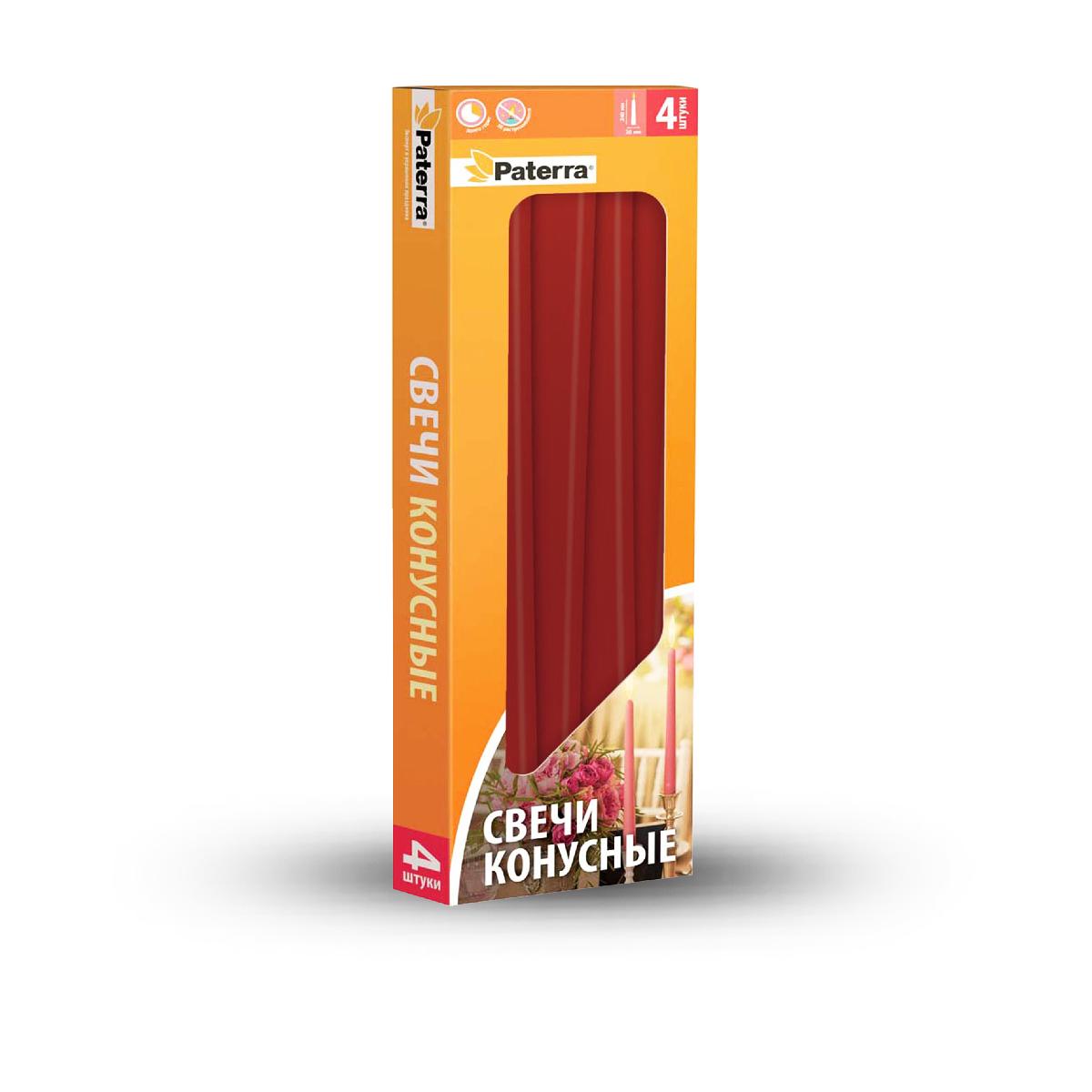 Свеча коническая 4шт в картонной упаковке бордовая (1)