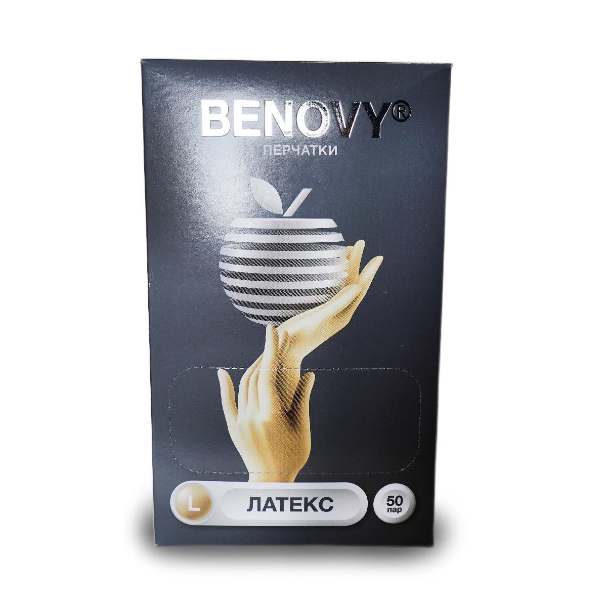 Перчатки латексные неопудренные хлорированные размер L 100шт В107К4 Benovy (10)