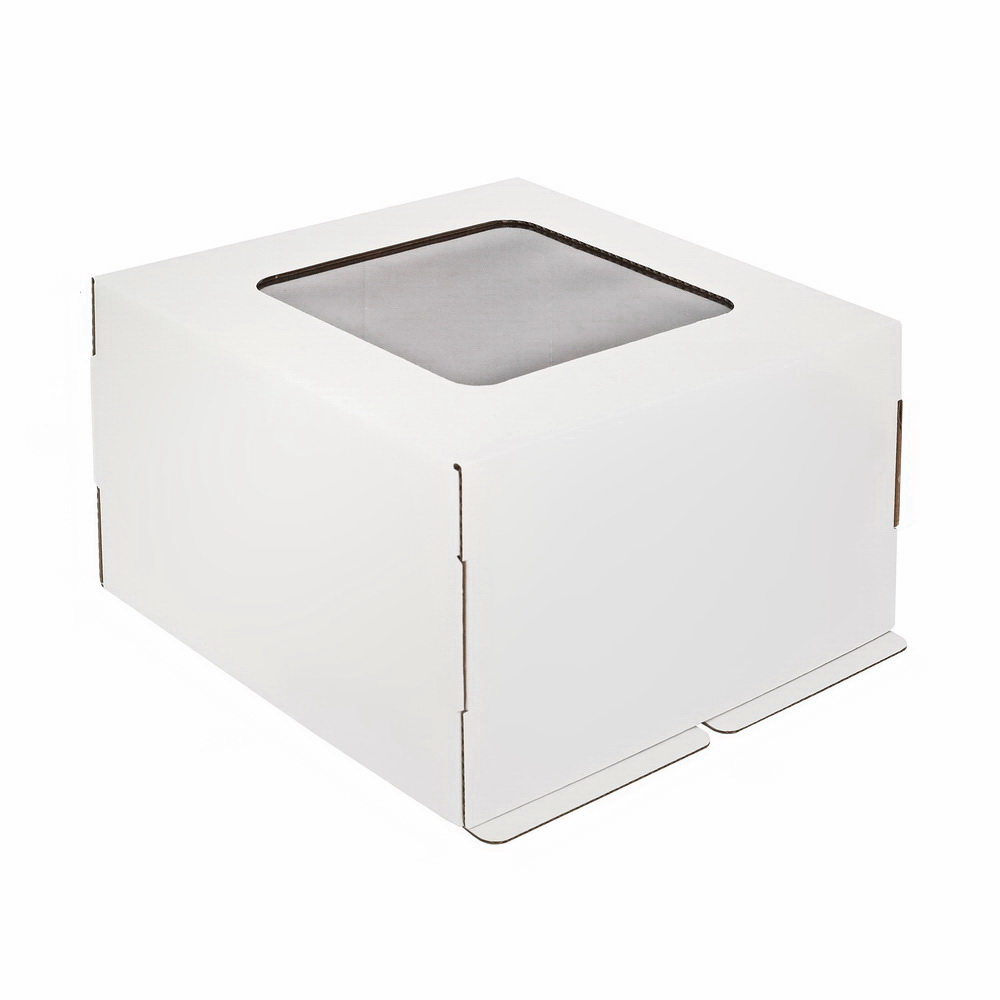 Коробка картонная для торта с квадратным окном белая 300*300*250 (25)