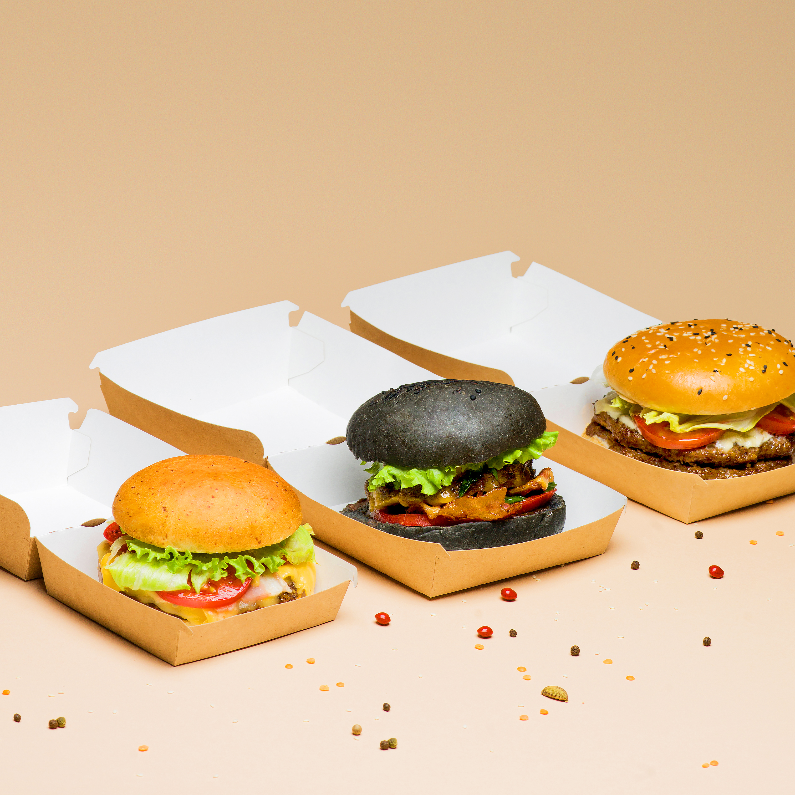 Контейнер картонный BURGER XL для бургеров крафт 113/123*113/141*112мм OSQ (55/440)