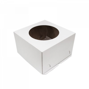 Коробка картонная для торта с квадратным окном белая 300*300*250 (25)
