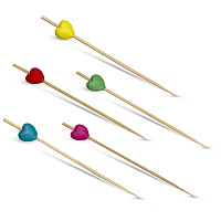 Пика деревянная для канапе "Сердца разноцветные" 9см (100)