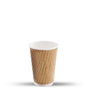 Стакан картонный 3-сл. 400мл гофрированный крафт (25/500)