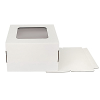 Коробка картонная для торта с окном белая 300*300*190 (25)