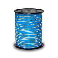 Лента упаковочная декоративная 5мм*250м голубая с зол. полосой (60)