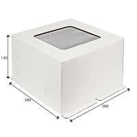 Коробка картонная для торта с окном низкая белая 300*300*190 (25)